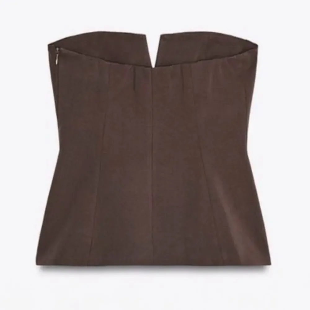 Zara Linen-Look Strapless Bandeau Top in Dark Brown Size Large 4661/052/700 - Picture 8 of 11